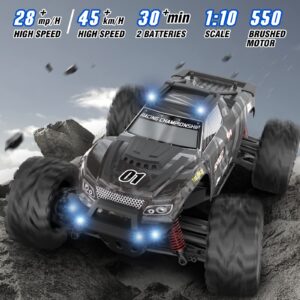 FUUY RC Cars for Adults 1:10 Large Remote Control Car 45KPH High-Speed RC Truck with 2 Batteries All Terrain Waterproof Off Road Fast RC Car with 550 Power Motor Toys Gift for Youth