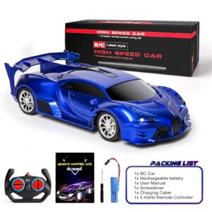 KULARIWORLD Remote Control Car 1/18 Rechargeable High Speed RC Cars Toys for Boys Girls Vehicle Racing Hobby with Headlight Xmas Birthday Gifts for Kids (Blue)