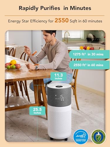 CleanForce Air Purifiers for Home Large Room Up to 2550 ft², HEPA Air Purifier Air Cleaner with WIFI for Dust, Allergens, Pollen, Pet Hair Dander, Odors, Asthma & Allergy Friendly Certified, Rainbow