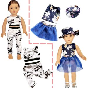 Srua Don 18 Inch American Doll Clothes and Accessories - 18" Doll Clothes Outfits Including 8 Complete Set Toys Doll Dress and 2 Pairs Shoes, 20 Pcs/Set Doll Accessories with Cap, Underwear, Hair Clip