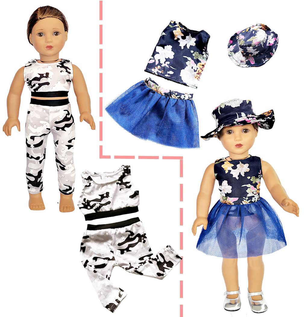 Srua Don 18 Inch American Doll Clothes and Accessories - 18" Doll Clothes Outfits Including 8 Complete Set Toys Doll Dress and 2 Pairs Shoes, 20 Pcs/Set Doll Accessories with Cap, Underwear, Hair Clip