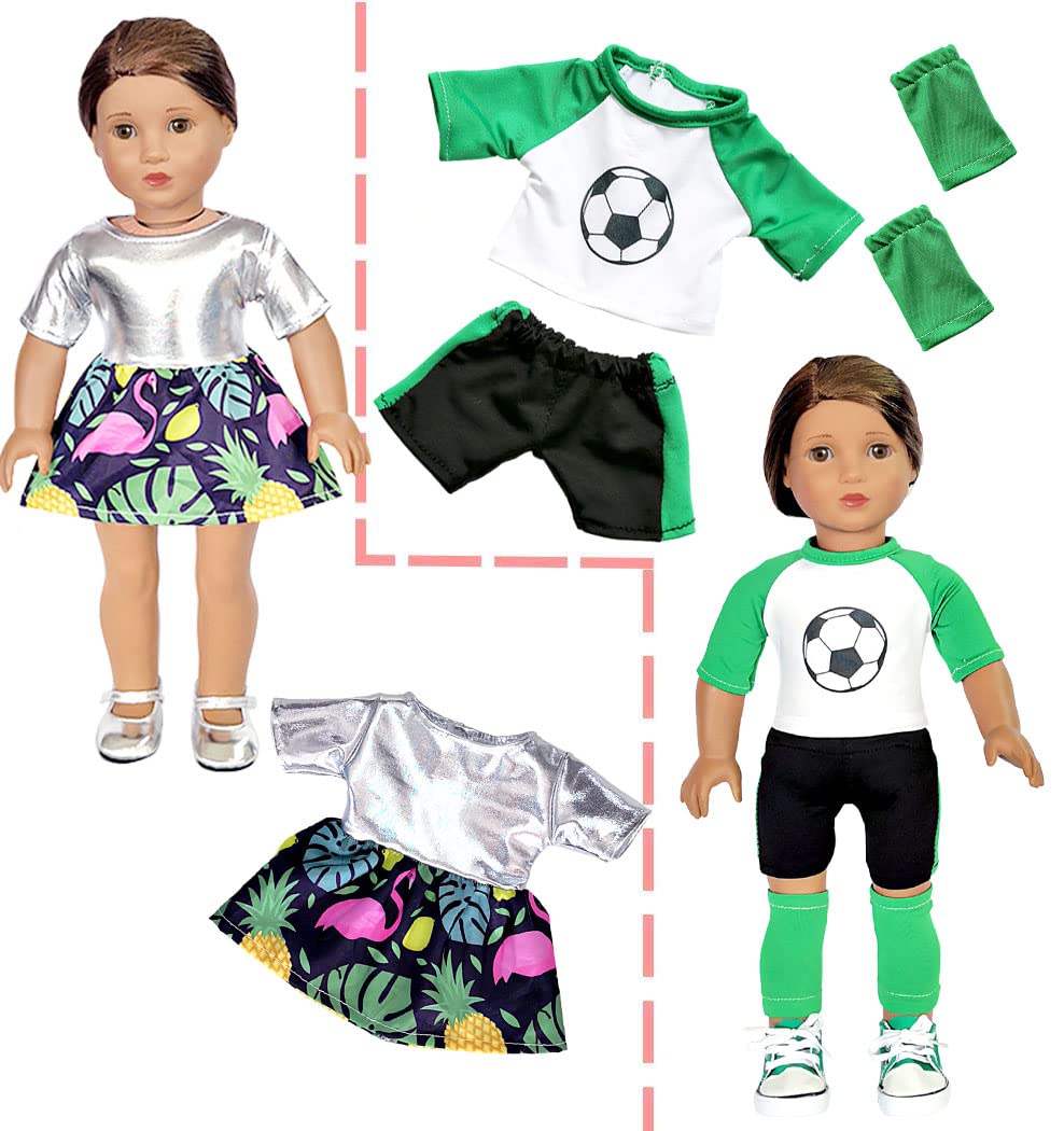 Srua Don 18 Inch American Doll Clothes and Accessories - 18" Doll Clothes Outfits Including 8 Complete Set Toys Doll Dress and 2 Pairs Shoes, 20 Pcs/Set Doll Accessories with Cap, Underwear, Hair Clip