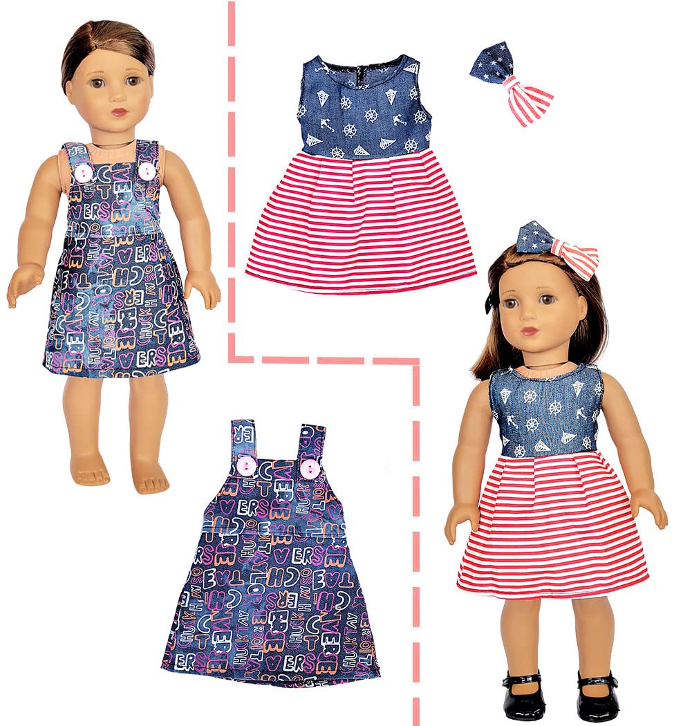 Srua Don 18 Inch American Doll Clothes and Accessories - 18" Doll Clothes Outfits Including 8 Complete Set Toys Doll Dress and 2 Pairs Shoes, 20 Pcs/Set Doll Accessories with Cap, Underwear, Hair Clip