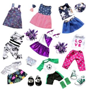 Srua Don 18 Inch American Doll Clothes and Accessories - 18" Doll Clothes Outfits Including 8 Complete Set Toys Doll Dress and 2 Pairs Shoes, 20 Pcs/Set Doll Accessories with Cap, Underwear, Hair Clip