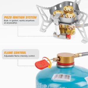 WADEO 6800W Windproof Camping Gas Stove, Small Camping Stove with Piezo Ignition, 1LB Propane Tank Adapter, Butane Adapter for Outdoor Cooking, Picnic, Camping and Hiking