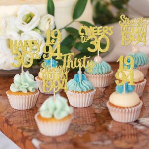 30PCS Straight Outta 1994 Cupcake Toppers Gold Glitter Thirty Happy 30th Birthday Cupcake Picks Cheers to 30 Years Cake Decorations for 30th Birthday Anniversary Party Decoration Supplies