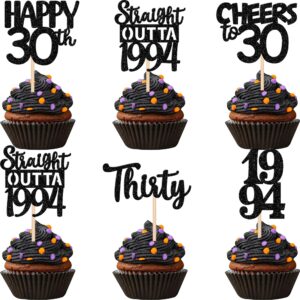 30pcs black 30th birthday cupcake toppers glitter thirty happy 30th straight outta 1994 cupcake picks for cheers to 30 years 30th birthday wedding anniversary party decoration supplies