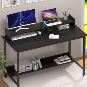 WOODYNLUX Computer Desk with Shelves, 43 Inch Gaming Writing Desk, Study PC Table Workstation with Storage for Home Office, Living Room, Bedroom, Metal Frame, Black.