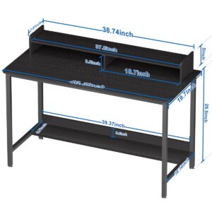 WOODYNLUX Computer Desk with Shelves, 43 Inch Gaming Writing Desk, Study PC Table Workstation with Storage for Home Office, Living Room, Bedroom, Metal Frame, Black.