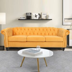 avzear 3 seat sofa, velvet sofa living room sofa large sofa modern chesterfield fabric modern 3 seater couch furniture classic tufted chesterfield settee sofa, yellow