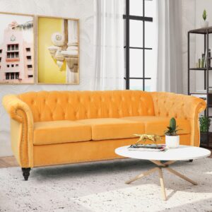 AVZEAR 3 seat Sofa, Velvet Sofa Living Room Sofa Large Sofa Modern Chesterfield Fabric Modern 3 Seater Couch Furniture Classic Tufted Chesterfield Settee Sofa, Yellow