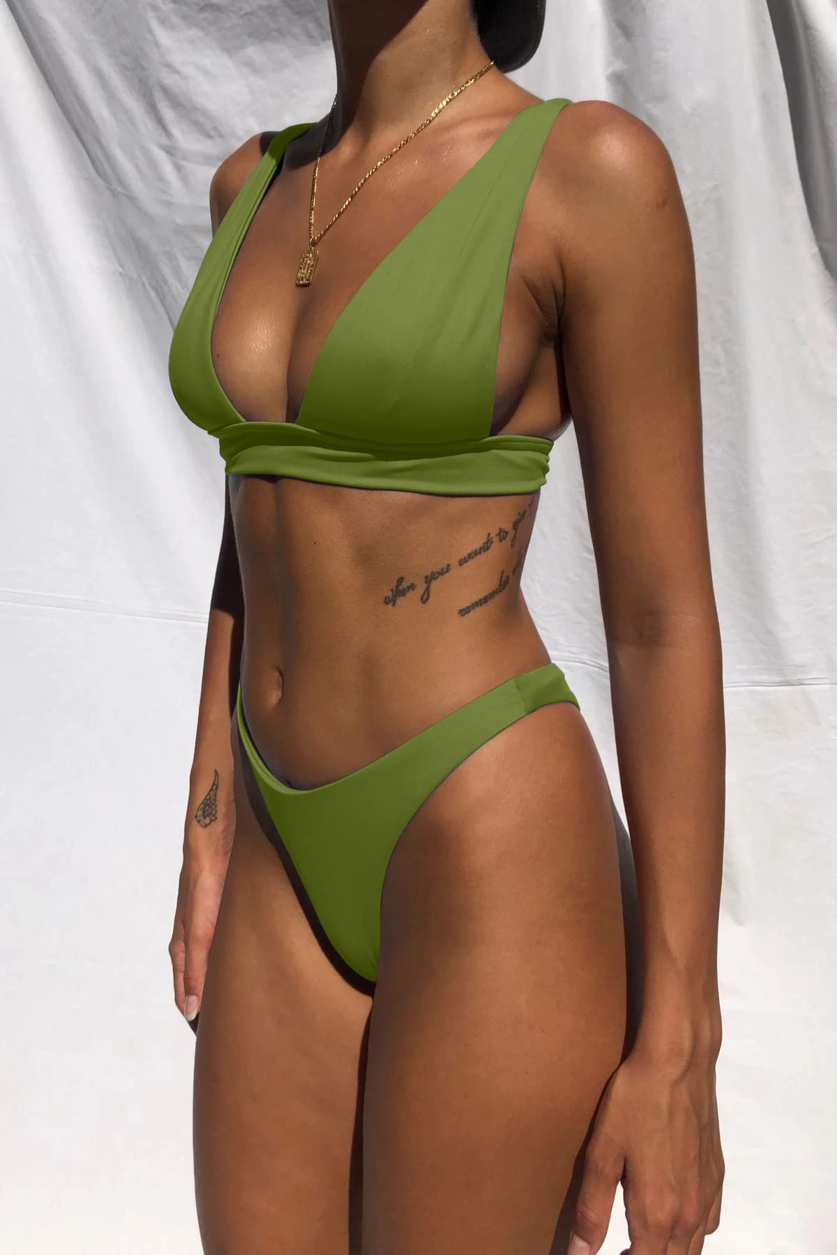 Dnzzs Women's Bikini Swimsuits High Waist Bikini Sets 2 Piece Bathing Suits Sexy Bikinis Swimwear for Women Beach Swimming Pool Small Green