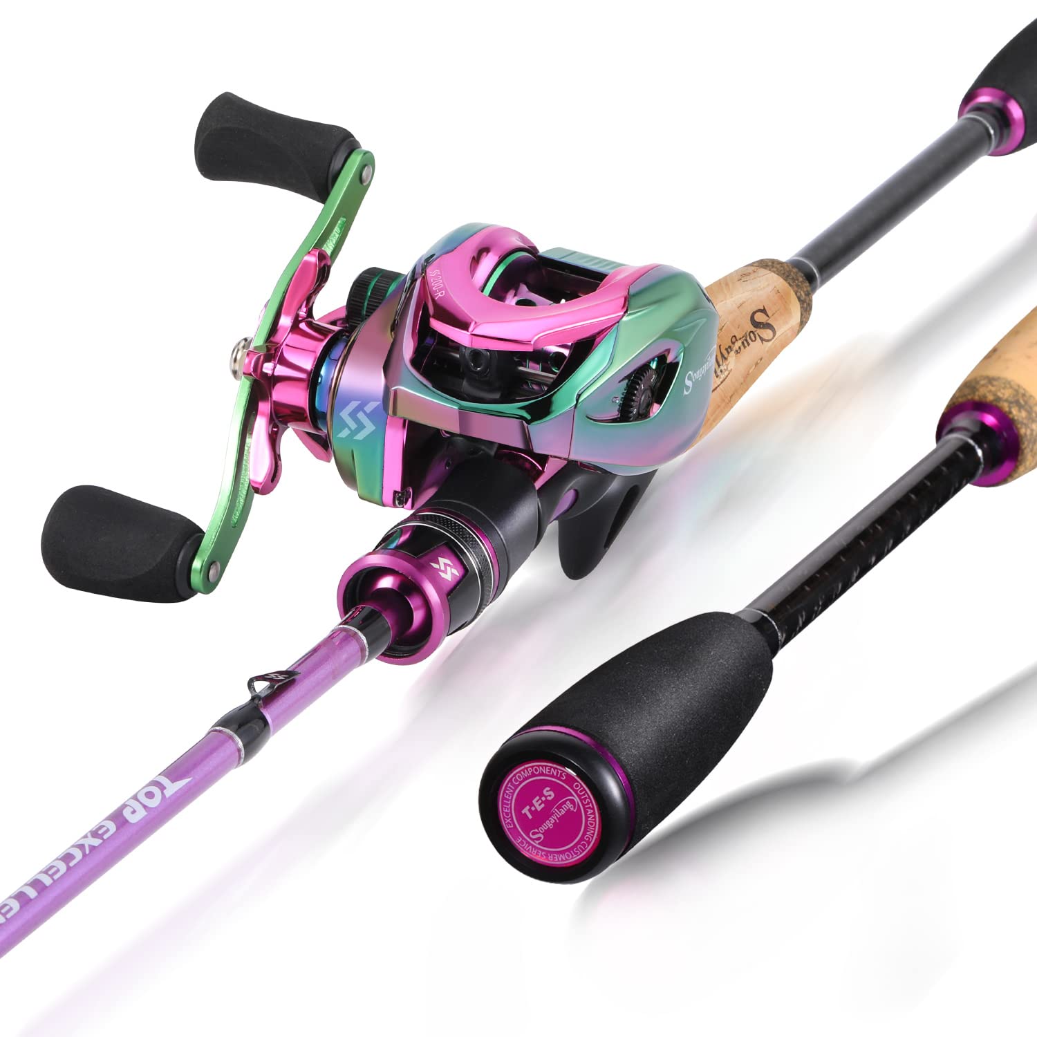 Sougayilang Fishing Rod and Reel Combo, Medium Heavy Fishing Pole with Baitcasting Reel Combo, 2-Piece Baitcaster Combo-Purple-5.9ft and Left Handle reel