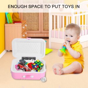 Baby Suitcase Play Toy, Cute Mini Travel Suitcase Box Plastic Rolling Suitcase Mini Luggage Box Play Accessoriespiece 15.5 x 10.5 x 7cm (Pink)