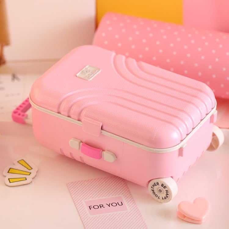 Baby Suitcase Play Toy, Cute Mini Travel Suitcase Box Plastic Rolling Suitcase Mini Luggage Box Play Accessoriespiece 15.5 x 10.5 x 7cm (Pink)