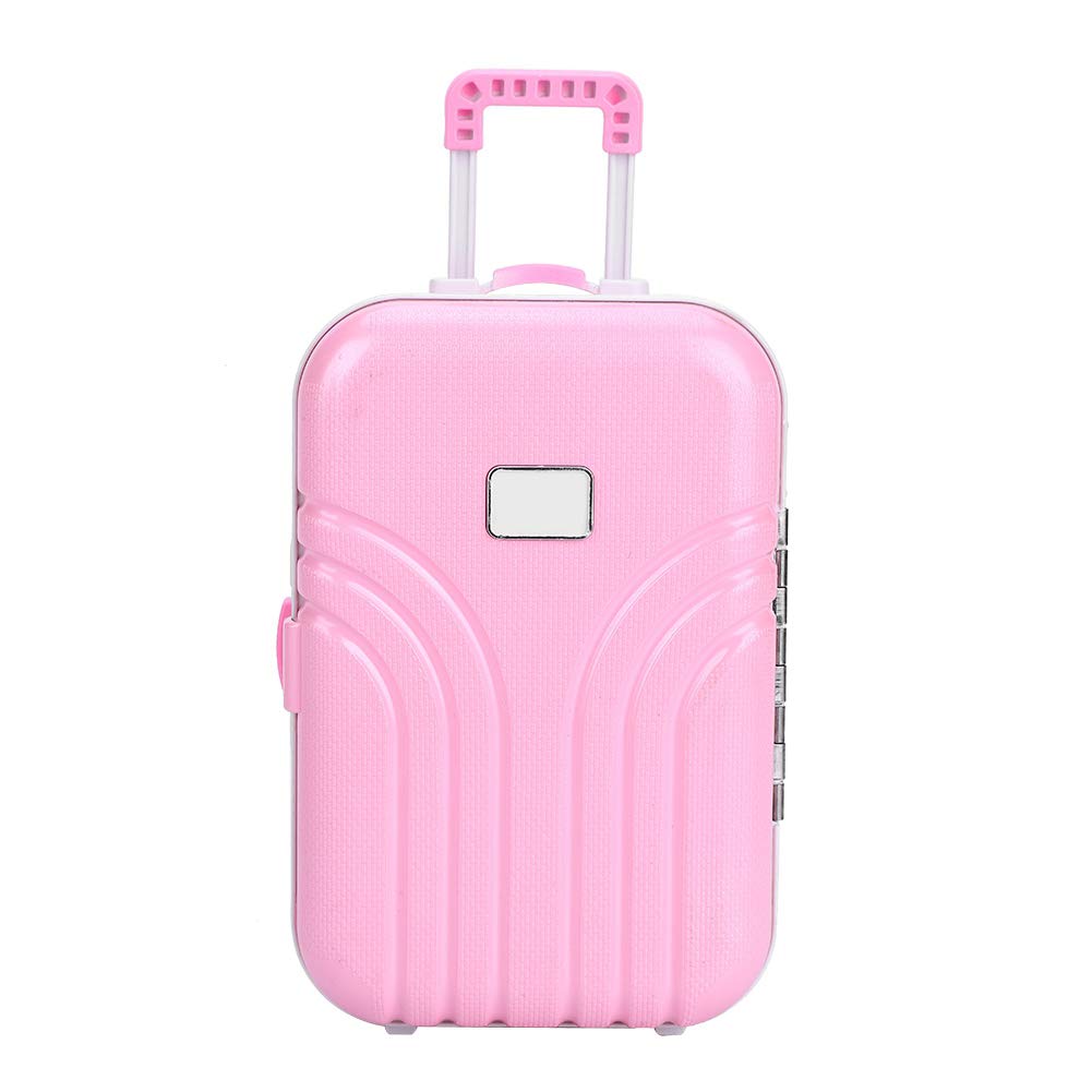 Baby Suitcase Play Toy, Cute Mini Travel Suitcase Box Plastic Rolling Suitcase Mini Luggage Box Play Accessoriespiece 15.5 x 10.5 x 7cm (Pink)