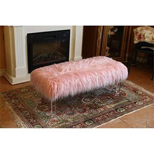 MAKLAINE Bench with Pink Finish Faux Fur and Clear Acrylic Legs