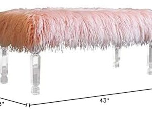 MAKLAINE Bench with Pink Finish Faux Fur and Clear Acrylic Legs