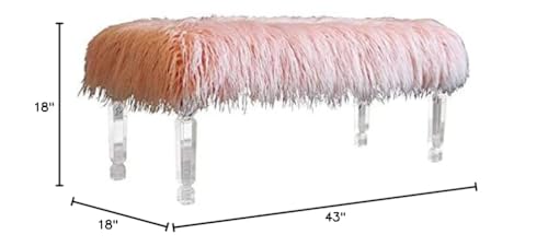 MAKLAINE Bench with Pink Finish Faux Fur and Clear Acrylic Legs