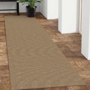 iohouze washable runner rug 2'x8' rubber backing hallway runner entryway runner indoor, kitchen rugs woven cotton floor carpet for kitchen hall entrance bedroom, natural/brown