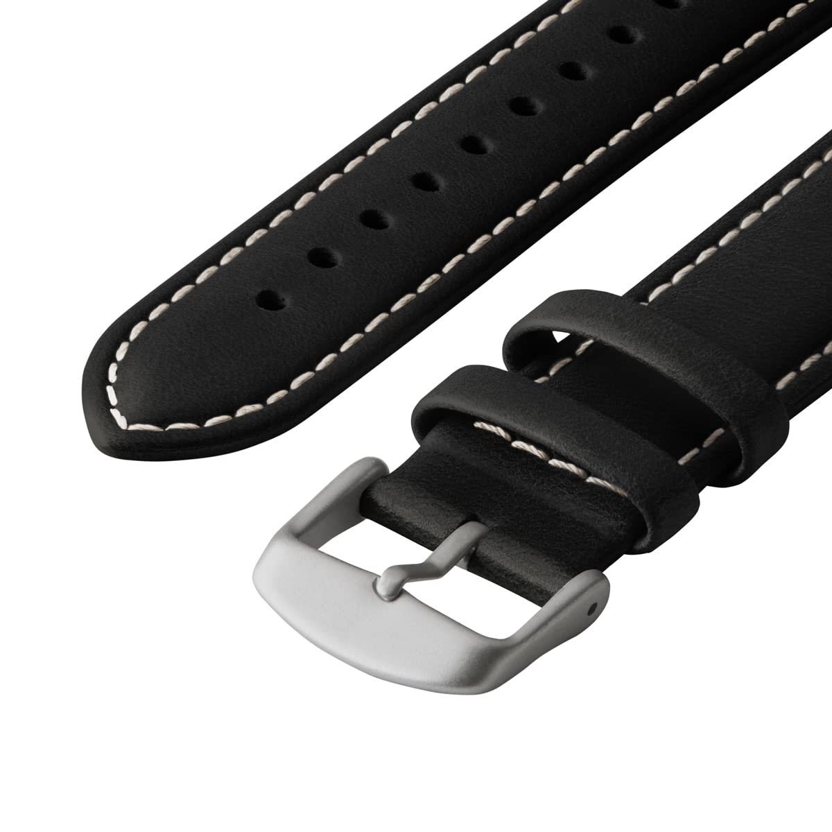 Archer Watch Straps - Top Grain Leather Watch Bands for Apple Watch (Black/Natural White Thread, Matte Silver Hardware, 42/44/45/49mm)