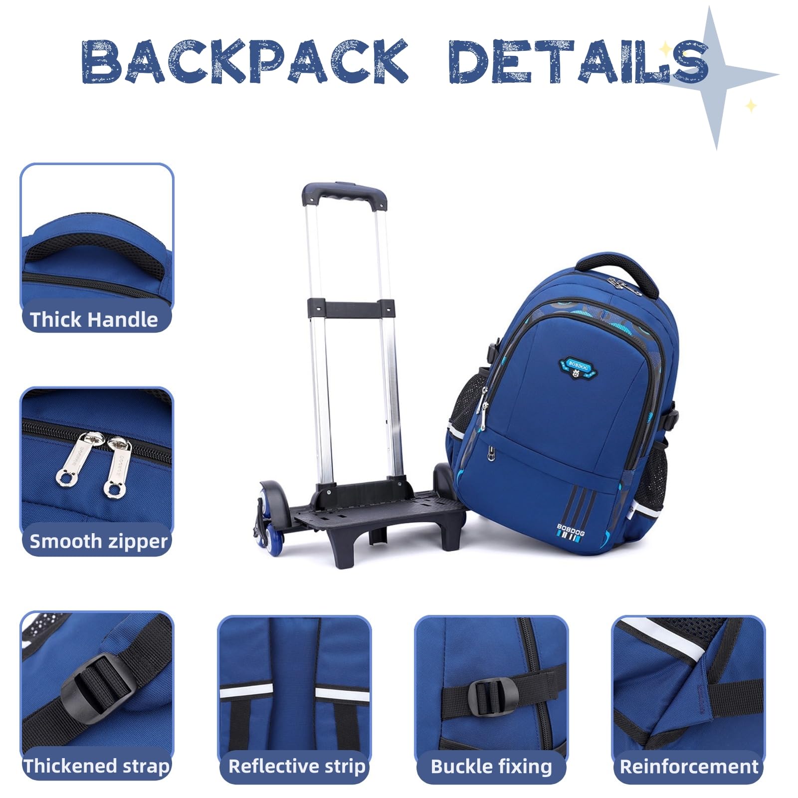 LANSHIYA Boys Rolling Backpack Elementary Middle School Students Bookbag with Wheel Teens Trolley Removable Schoolbag