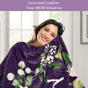 Mom Birthday for Mom Blanket from Daughter Son, Super Soft, Warm and Comfy, I Love You Mom Blanket, Flower Women Throw Blanket 60" x 50", Purple