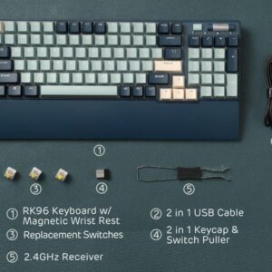 RK ROYAL KLUDGE RK96 RGB Limited Ed, 90% 96 Keys Wireless Triple Mode BT5.0/2.4G/USB-C Hot Swappable Mechanical Keyboard w/Wrist Rest, Software Support & Massive Battery, RK Yellow Switch