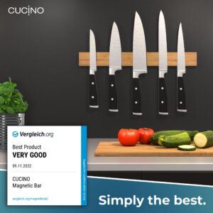 CUCINO Magnetic Knife Holder for Wall 16" No Drilling incl. Self Adhesive Tape - Extra strong Knife Holder - Awarded Knife Magnetic Strip - Made of Bamboo