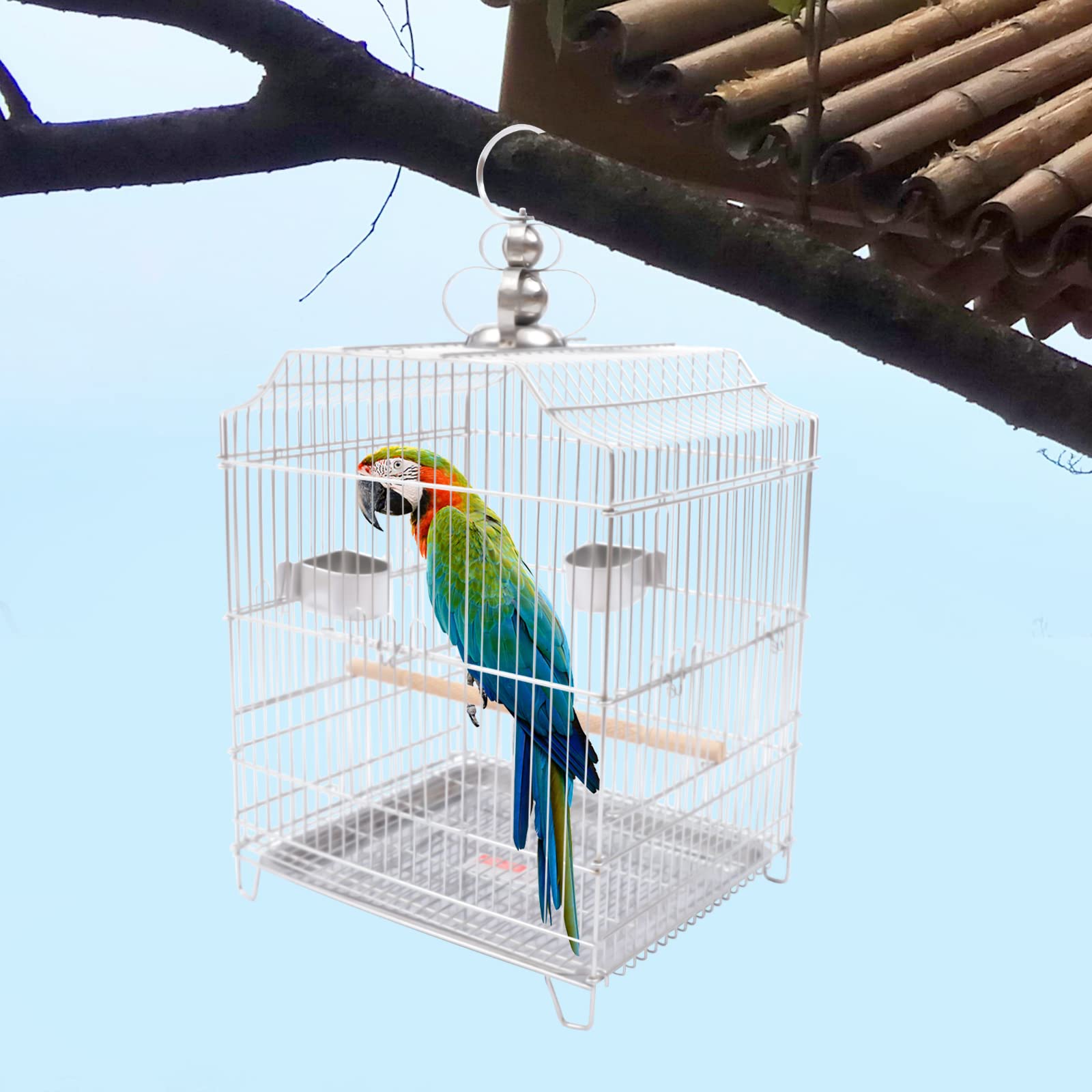 20" Parrot Bird Cage Parakeet Open Stand Large Metal Bird Flying Cage Bird Flight Steel Birdcage Pet House with Rolling Stand for Small Birds Conure Cockatoo Sparrow Macaw