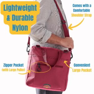 Rollatote Go-Getter Lightweight Nylon, Easy Hook On & Off Messenger Bag for Walkers, Rollators, Wheelchairs, Scooters, Bottle Holder, Soft-Lined Glasses Pocket, Padded Interior (Cranberry)