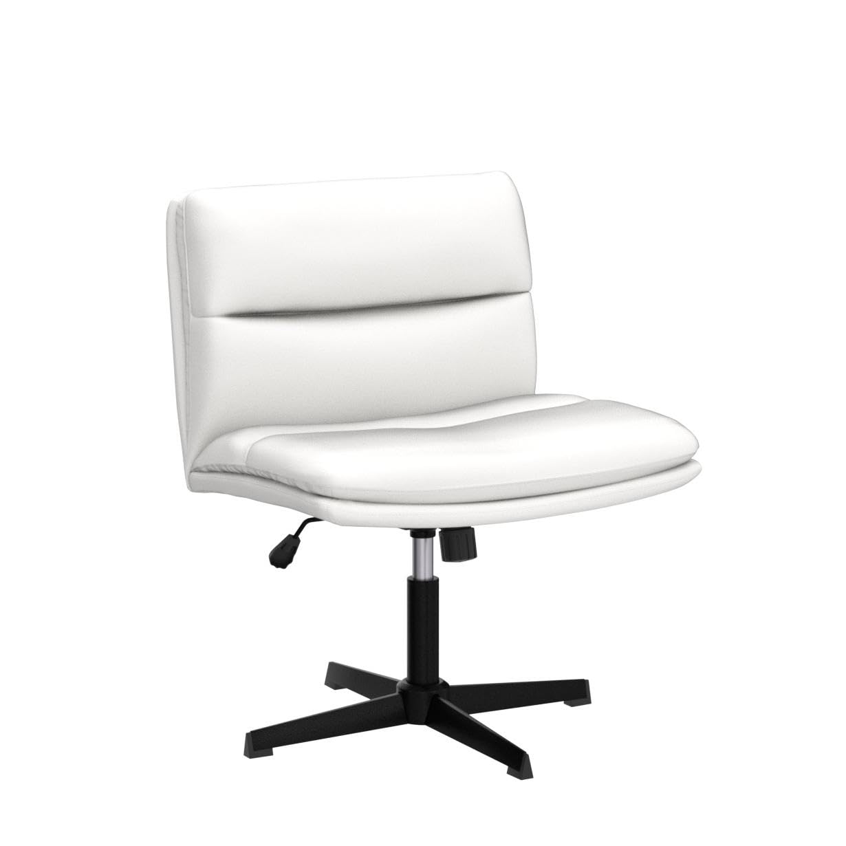 PUKAMI Armless Office Desk Chair No Wheels,PU Leather Criss Cross Legged for Home,Modern Swivel Vanity and Mid-Back Computer Chair,Height Adjustable Wide Seat for Task (White)