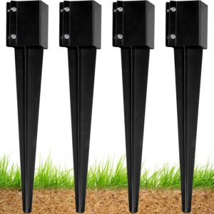 wimart fence post anchor 4''x4'', heavy duty metal fence post anchor ground spike 36''x4''x4'' for fence, mailbox, bird feeder, decking. with the black powder coating cover on the surface (set 4)