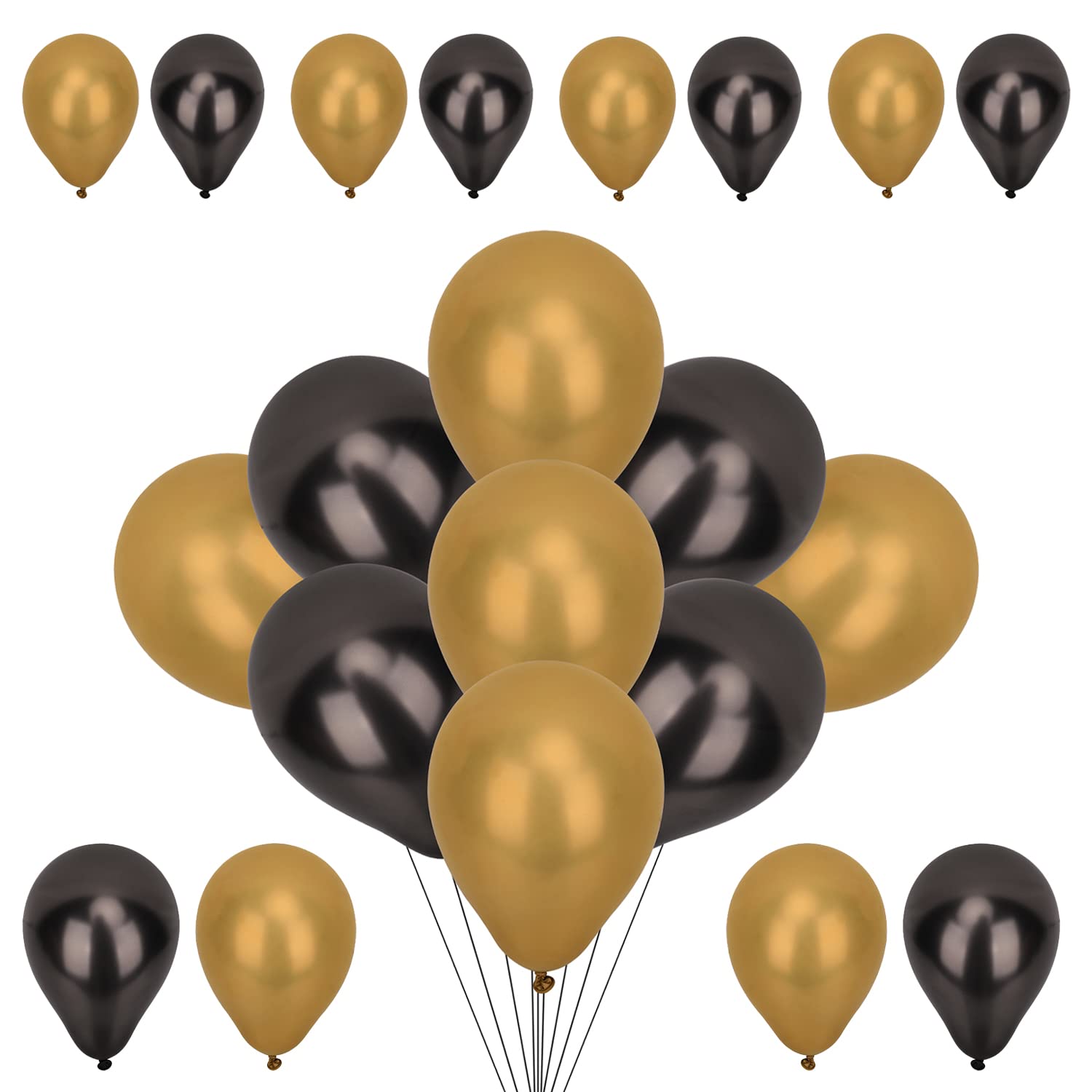 WedDecor Metallic Balloons, 25pcs 5 Inch Shiny Mixed Black & Gold Balloons for Birthday, Baby Shower, Wedding, Little Mermaid Parties, Festivals Carnival Party Decorations