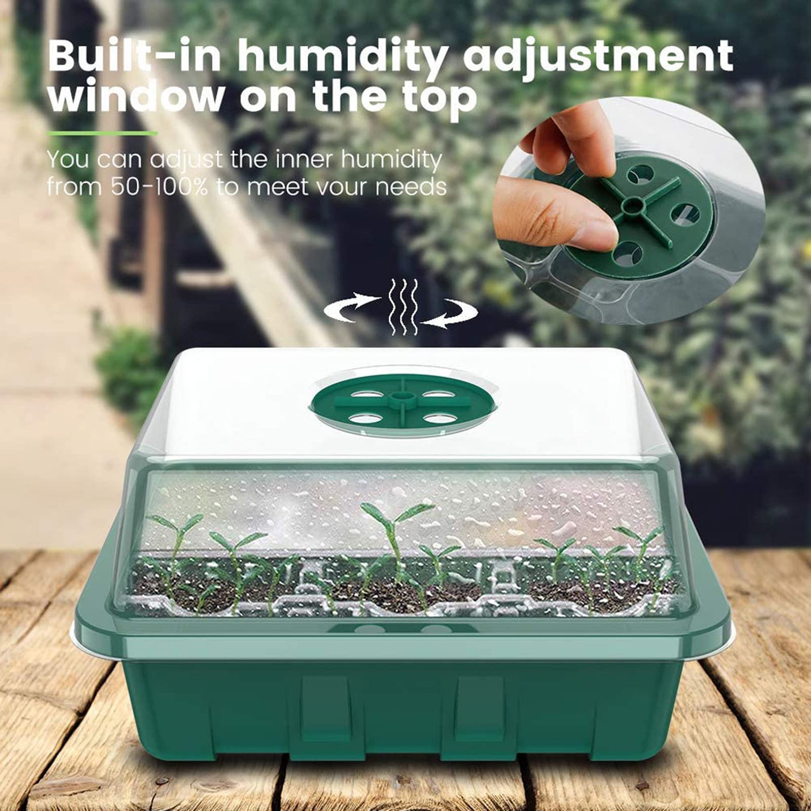 MYLTW 5 Pack Seed Starter Tray Seedling Tray Kits,Adjustable Humidity Plant Starter Dome and Base Greenhouse Grow Trays for Seeds Growing Starting(12 Cells Per Tray