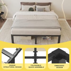 ROIL 14 inch Full Size Bed Frames with Wood Slats - 3500lbs Heavy Duty No Box Spring Needed Platform, Mattress Stoppers Double Metal Noise Free Bedframe with Headboard Hole