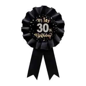 black it's my 30th birthday tinplate badge pin, happy 30th birthday man or woman award ribbon party decorations sign