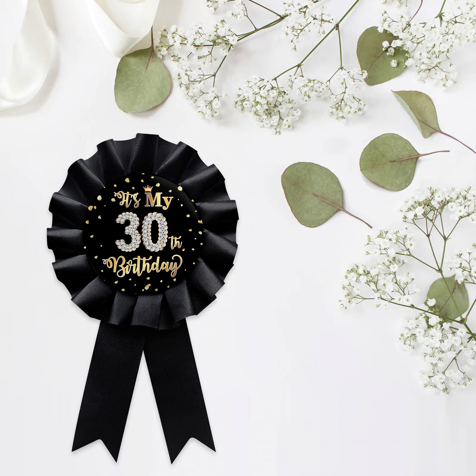 Black It's My 30th Birthday Tinplate Badge Pin, Happy 30th Birthday Man or Woman Award Ribbon Party Decorations Sign