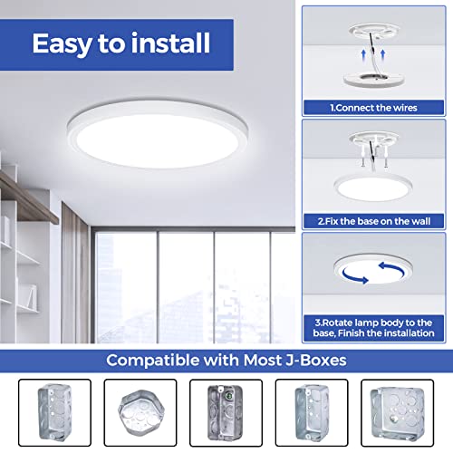 DEALGADGETS Flush Mount Ceiling Light Fixtures,24W Flat led Light for Ceiling,6000K 2200LM Ultra Thin Round White Lamp for Bedroom Kitchen,Bathroom,Garage,Living Room, Dining Room