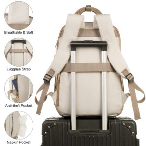 YAMTION Laptop Backpack for Women Bookbag School Backpack with Charger,Aesthetic Computer Backpacks for High School Teen Girls Office College Students Nursing Work,Mochila Mujer,Beige