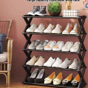 Space Saving Simple Portable Multiple Specifications Folding 4 Tier Plastic Shoe Bench Standing Racks Shoe Shelves Racks (Pink Cloth and Pink Plastic Edges)