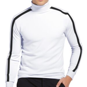 URBAN BUCK Men Turtleneck Long Sleeve Striped Shirt Ribbed Knitted White Turtle Neck Kosco Pullover Sweater (M)