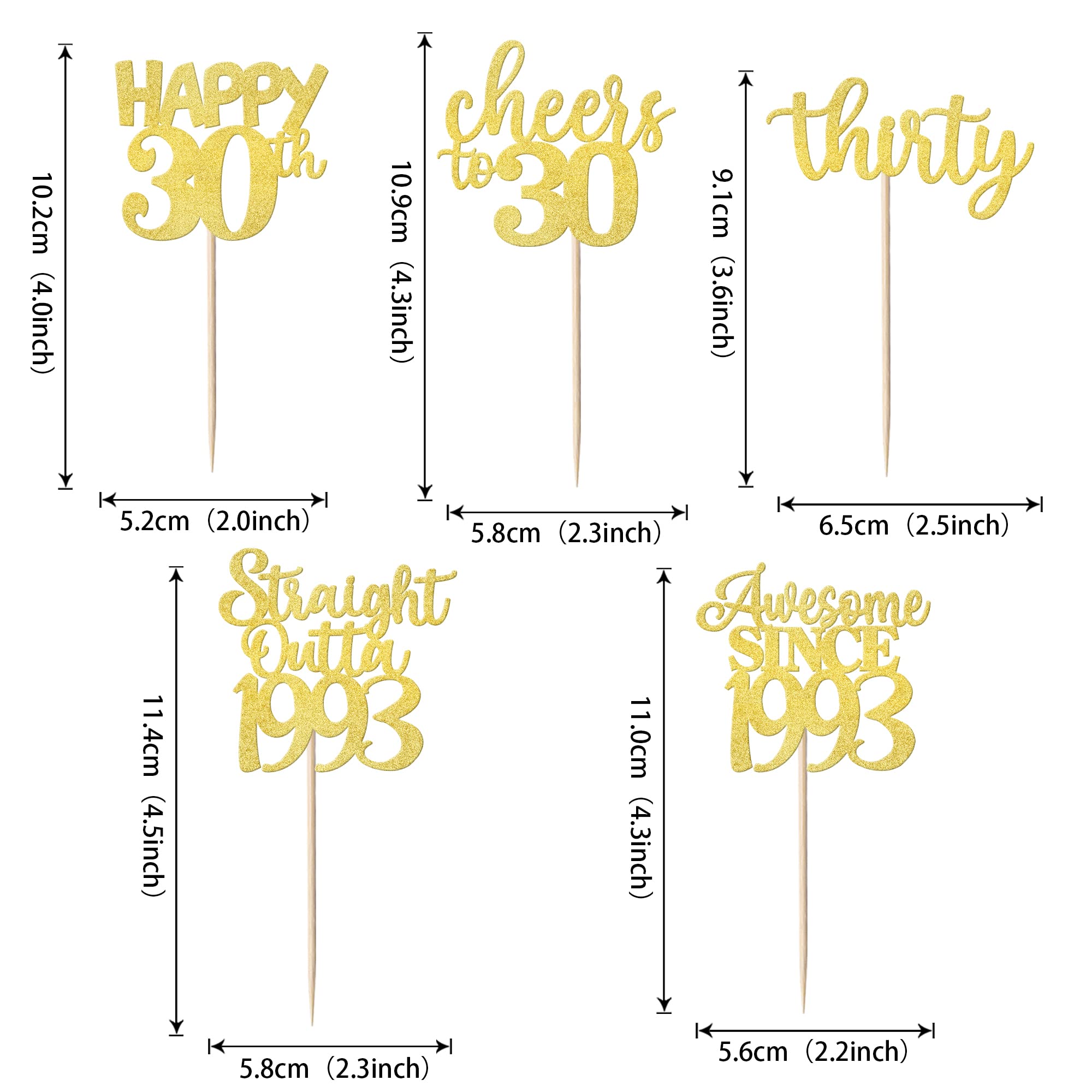 30 Pack 30th Birthday Cupcake Toppers Glitter Straight Outta 1993 Happy 30th Thirty Awesome Since 1993 Cupcake Picks 30 Fabulous Cake Decorations for 30th Birthday Wedding Anniversary Party Gold