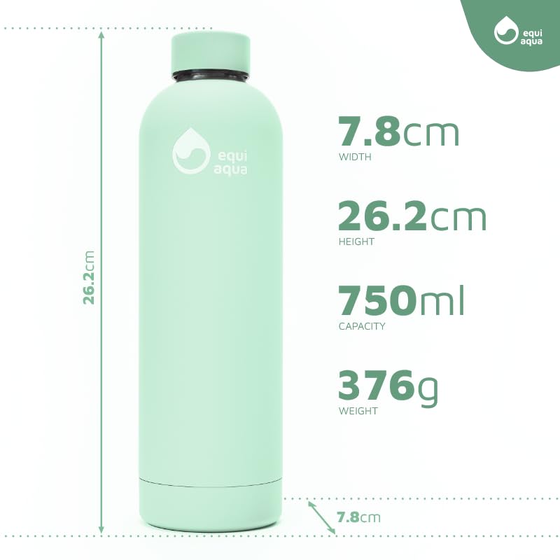 equi aqua Stainless Steel Water Bottles - 25 oz, Double Wall Vaccuum Insulated Water Bottle, Hot and Cold Leak Proof Metal Water Bottles for Sports, Gym, Camping (refreshing light green)