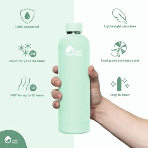 equi aqua Stainless Steel Water Bottles - 25 oz, Double Wall Vaccuum Insulated Water Bottle, Hot and Cold Leak Proof Metal Water Bottles for Sports, Gym, Camping (refreshing light green)