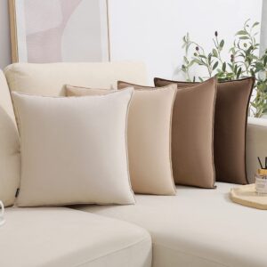 wemeon velvet throw pillow covers 18x18 set of 4,solid color pillows soft decorative square couch pillow covers,mix and match home decor for sofa bedroom car couch (brown/beige)