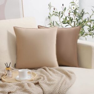 WEMEON Velvet Throw Pillow Covers 18x18 Set of 4,Solid Color Pillows Soft Decorative Square Couch Pillow Covers,Mix and Match Home Decor for Sofa Bedroom Car Couch (Brown/Beige)