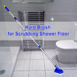 ITTAR Mutil-Purpose Scrub Brush with 3-Section Adjustable Long Handle, 56" Tub Tile Scrubber, 2-in-1 Shower Cleaning Brush & Sponge, Bathtub Cleaner Scrubber for Cleaning Walk-in Shower Bathroom