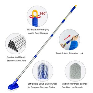 ITTAR Mutil-Purpose Scrub Brush with 3-Section Adjustable Long Handle, 56" Tub Tile Scrubber, 2-in-1 Shower Cleaning Brush & Sponge, Bathtub Cleaner Scrubber for Cleaning Walk-in Shower Bathroom