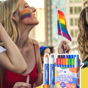 Creamify Rainbow Colors Face Painting Kits- 16 Colors Twistable Face Paint Marker Sticks with 2 Brushes, LGBT Washable Face Paint Crayons Kit, Birthday, Pride Day